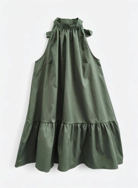 Cotton dress with back tie, kaki