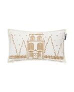 Winter house velvet pillow 30x50, white/light beige