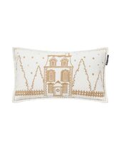 Winter house velvet pillow 30x50, white/light beige