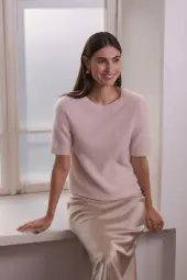 Karlie short sleeve cashmere sweater, pale pink