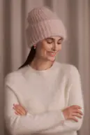 Mai kid mohair blend chunky beanie, light rose