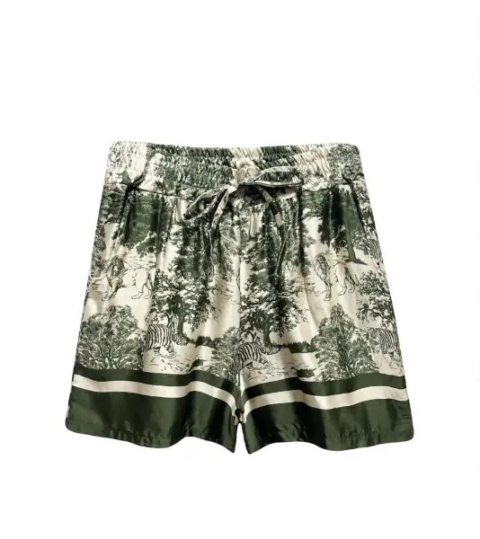 Shorts with Toile De Jouy print, green