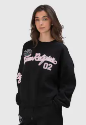 Embroidered BF Pullover Crewneck, Jet Black