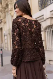 Rosette blouse, marron