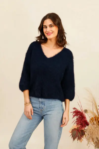 Solid mohair sweater, navy