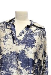 Long sleeve blouse with Toile De Jouy print, navy