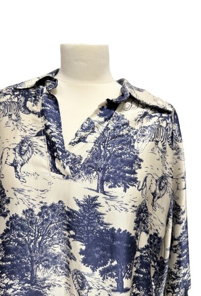 Long sleeve blouse with Toile De Jouy print, navy