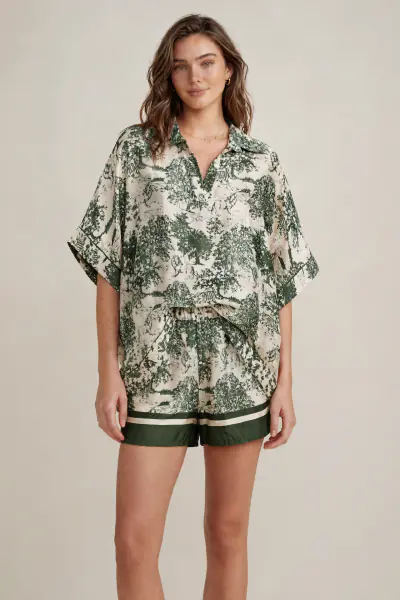 Blouse with Toile De Jouy print, green
