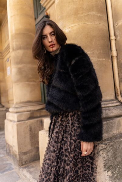 Paula faux fur jacket, noir