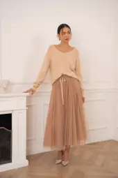 Aria tulle skirt with dots, camel/or