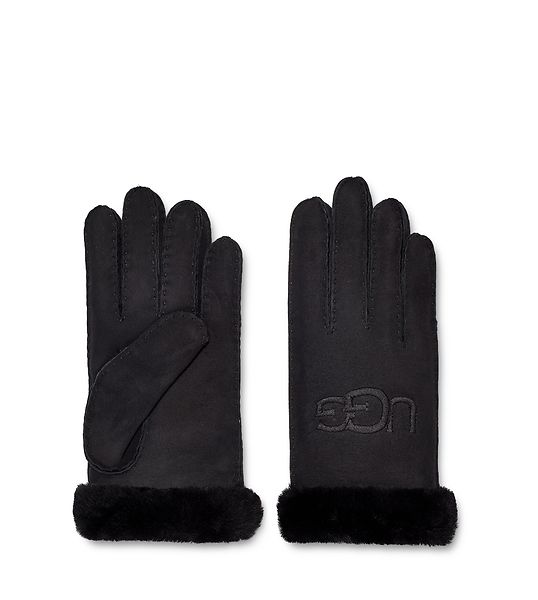 Sheepskin emb gloves, black