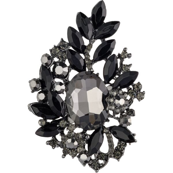 Crystal leaf brooch large, black gun
