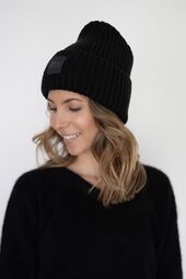 Chunky rib beanie w logo, black