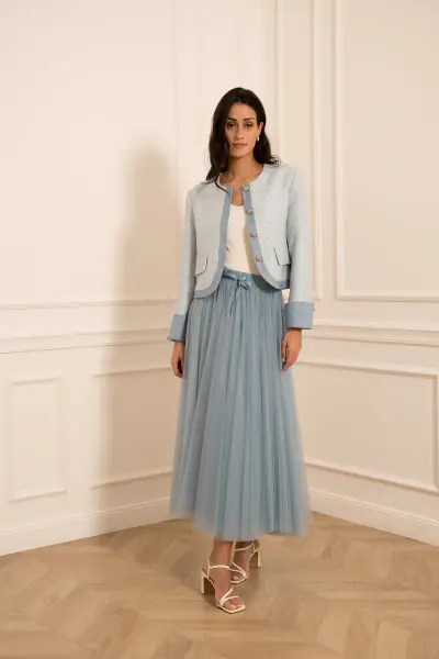 Tweed sequin jacket, bleu ciel
