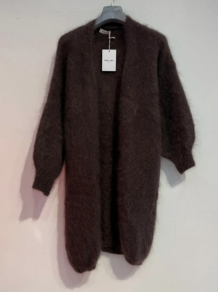 Long kid mohair cardigan, chocolate
