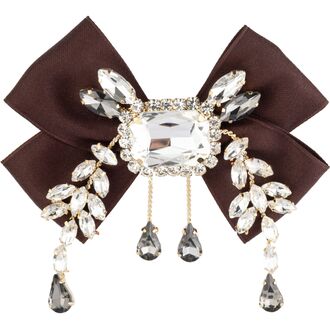 Satin bow brooch with crystals, chocolate