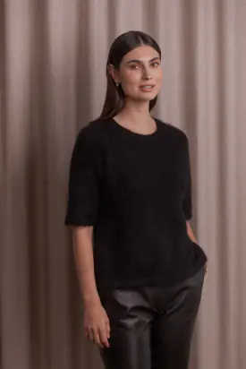 Ariel short sleeved alpaca blend sweater, black