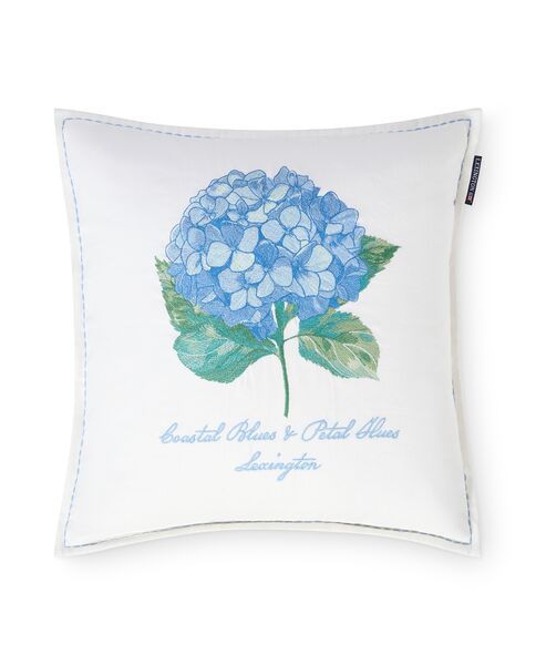 Floral Embroidered Linen/Cotton Pillow Cover 50x50, White/Blue