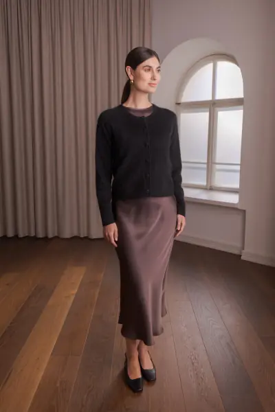 Katie long sleeve cashmere cardigan, black