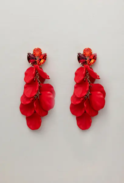 Leaf stone earrings, red