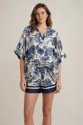 Blouse with Toile De Jouy print, navy