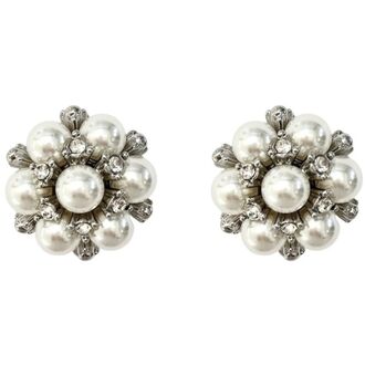 Pearl vintage flower button covers, silver