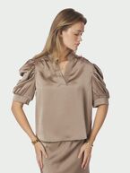 Roella heavy sateen blouse, dark taupe