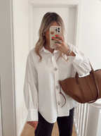 Oversized cotton shirt with diamonds, white