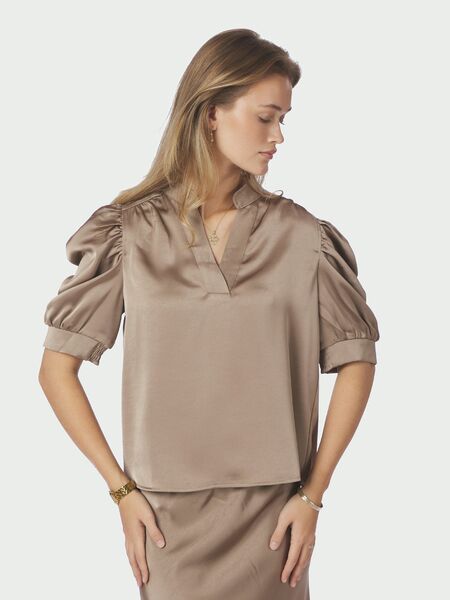 Roella heavy sateen blouse, dark taupe