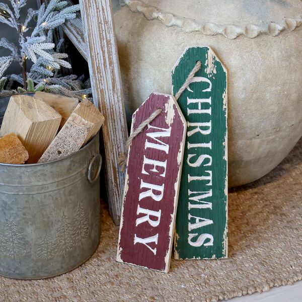Signs Merry Christmas set of 2, green/red