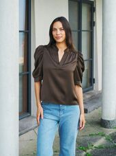 Roella heavy sateen blouse, dark brown