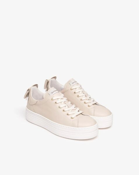 Leather sneakers with bow, Milk