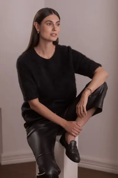 Ariel short sleeved alpaca blend sweater, black