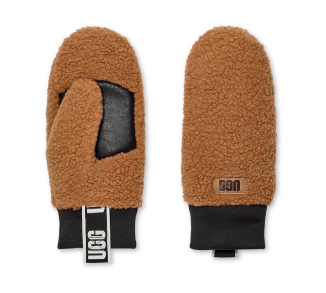 UGGfluff mitten with logo tape, chestnut