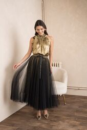 Aria tulle skirt, black/gold glitter
