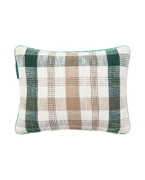 Checked recycled cotton pillow 30x40, green/beige/white