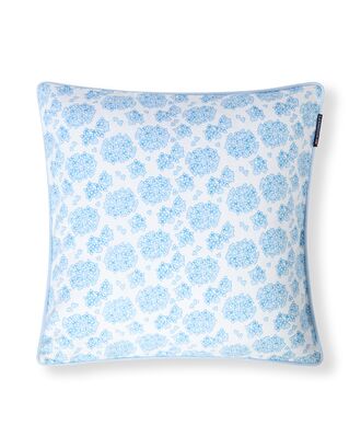 Floral Printed Organic Cotton Pillow Cover 50x50, Blue/White