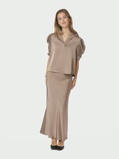 Roella heavy sateen blouse, dark taupe