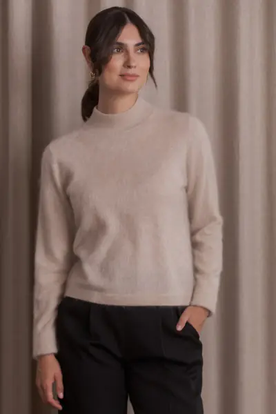 Karlea long sleeve mock neck sweater, latte