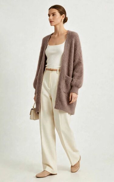 Mohair cardigan with pockets, light marron