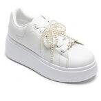 Sneakers with pearl bow, white