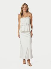 Kaela heavy sateen lace top, pearl