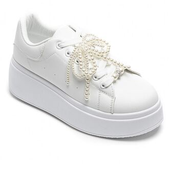 Sneakers with pearl bow, white