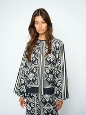 Milkey linocut blouse, salute navy
