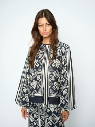 Milkey linocut blouse, salute navy