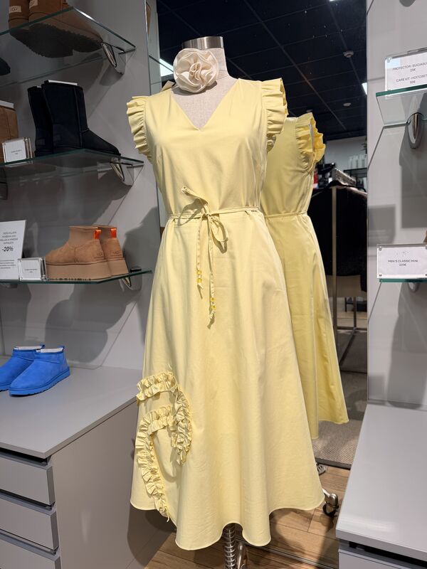 Short Sleeve Ruffle Dress, Yellow