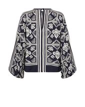 Milkey linocut blouse, salute navy