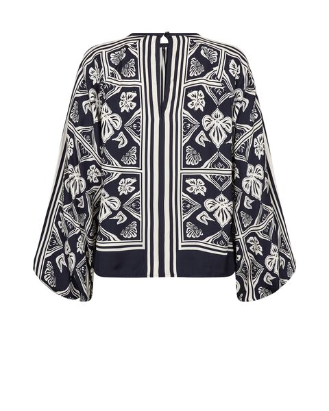 Milkey linocut blouse, salute navy