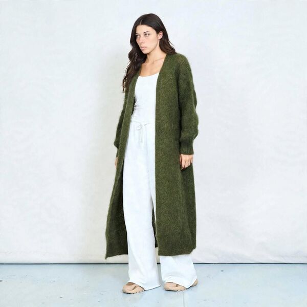 Long mohair cardigan, khaki