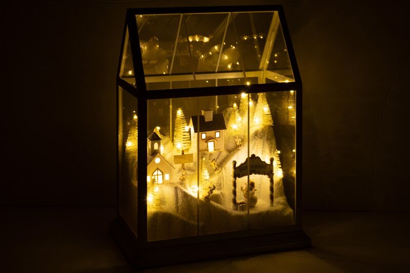 Christmas village led glass, white/gold